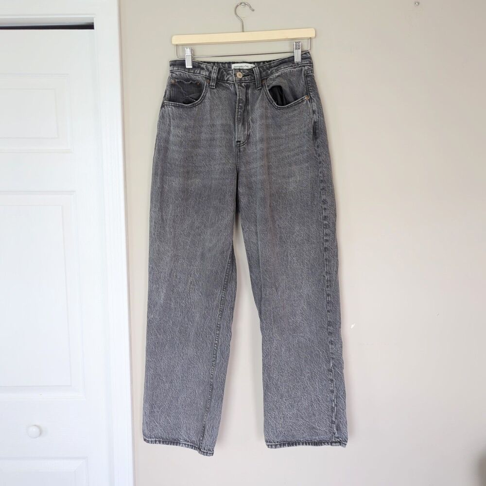 Abercrombie & Fitch The Loose High Rise Jeans Gray Wash Size 28/6 Skater Grunge